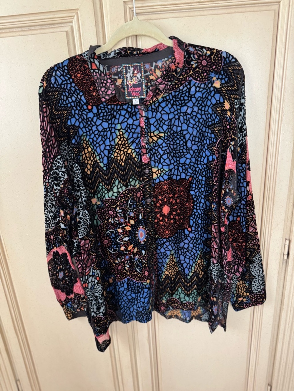 Johnny Was Blue Multi-Pattern Button-Down Shirt